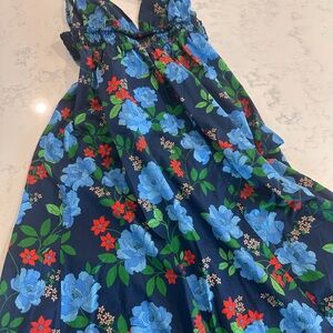 J Crew Floral Maxi Dress with Blue and Red Flowers